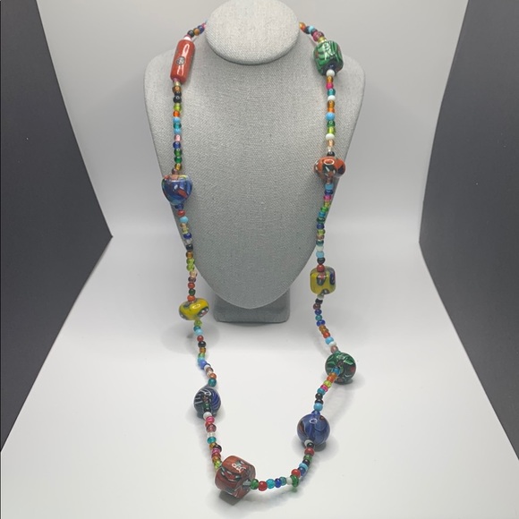 Jewelry - ♥️SALE! 3for$15 Colorful Artisan Glass Beaded Necklace 28” Millefiori Infinity